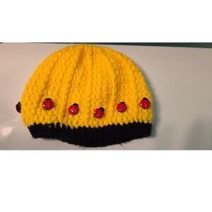 Baby girl Handmade Crochet Beanie Ladybug buttons